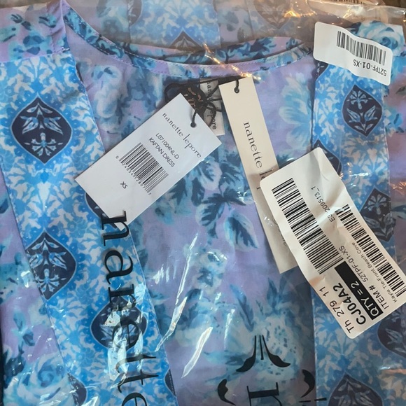 NANETTE LEPORE NWT KAYLA TIE FRONT KAFTAN COVER UP SWIM DRESS PURPLE BLUE DRESS - Picture 3 of 7